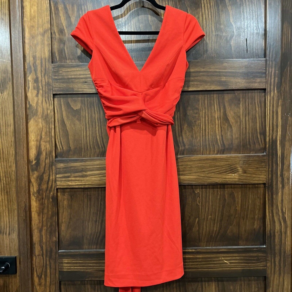 Dress The Population Women Small‎ Red Body Con Wrap V-Neck Cap Sleeve Dana